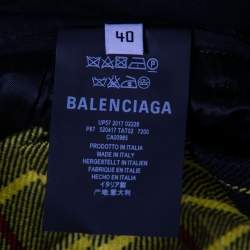 Pre Owned Balenciaga Yellow & Black Tartan Wool Straight-Leg Pants M Waist 30"
