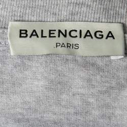 Pre Owned Balenciaga Grey Leather Pocket Detail Cotton T-Shirt XL