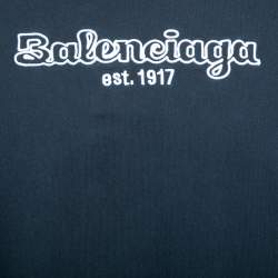 Pre Owned Balenciaga Navy Blue Logo Embroidered Cotton T-Shirt S