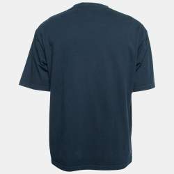 Pre Owned Balenciaga Navy Blue Logo Embroidered Cotton T-Shirt S