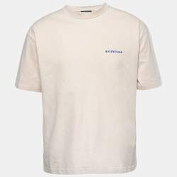 Balenciaga Cream Cotton Logo Printed Crewneck T Shirt M