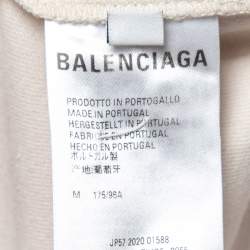Pre Owned Balenciaga Cream Cotton Logo Printed Crewneck T Shirt M