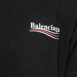 Pre Owned Balenciaga Black Cotton Logo Print Crewneck T-Shirt XS