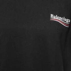 Pre Owned Balenciaga Black Cotton Logo Print Crewneck T-Shirt XS