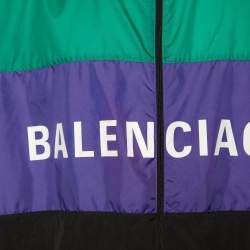 Pre Owned Balenciaga Color Block Logo Printed Synthetic Oversized Jacket XS