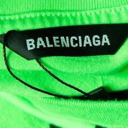 Pre Owned Balenciaga Neon Green Logo Printed Cotton Long Sleeve Oversized T-Shirt S