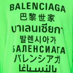Pre Owned Balenciaga Neon Green Logo Printed Cotton Long Sleeve Oversized T-Shirt S