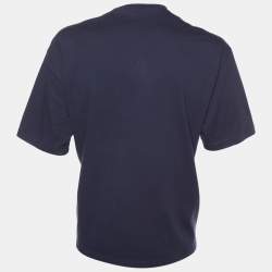 Pre Owned Balenciaga Navy Blue Logo Printed Cotton Knit Oversized T-Shirt S