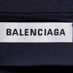 Pre Owned Balenciaga Navy Blue Logo Printed Cotton Knit Oversized T-Shirt S