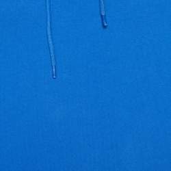 Pre Owned Balenciaga Blue Cotton Knit Logo Printed Oversized Hoodie S
