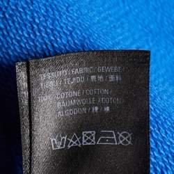 Pre Owned Balenciaga Blue Cotton Knit Logo Printed Oversized Hoodie S