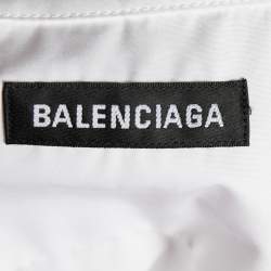 Pre Owned Balenciaga White Cotton Logo Detail Oversized Shirt L