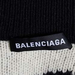 Pre Owned Balenciaga Black Allover Logo Intarsia Knit Zip Detail Turtleneck Sweater M