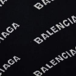 Pre Owned Balenciaga Black Allover Logo Intarsia Knit Zip Detail Turtleneck Sweater M