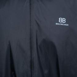 Pre Owned Balenciaga Navy Blue/Black Synthetic Zip-Up Windbreaker Jacket XS