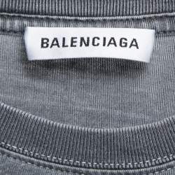 Pre Owned Balenciaga Anthracite Grey Logo Print Cotton Oversized T-Shirt L