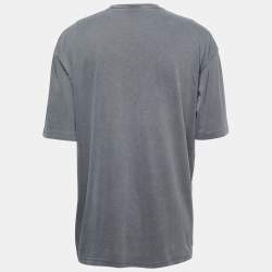 Pre Owned Balenciaga Anthracite Grey Logo Print Cotton Oversized T-Shirt L