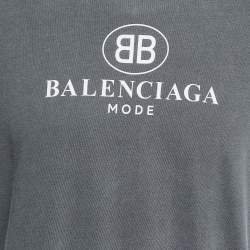 Pre Owned Balenciaga Anthracite Grey Logo Print Cotton Oversized T-Shirt L