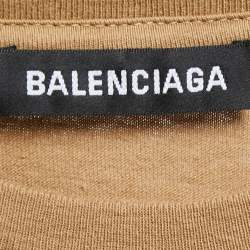 Pre Owned Balenciaga Camel Beige Logo Print Cotton Oversized T-Shirt S