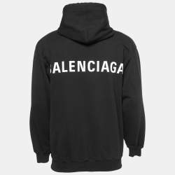 مملوكة مسبقًا Balenciaga Black Logo Printed Cotton Knit Hoodie XS