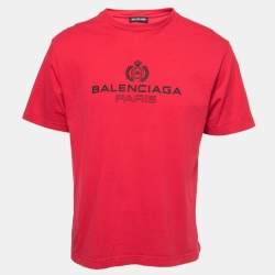 Pre Owned Balenciaga Red Logo Print Cotton T-Shirt S