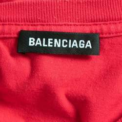 Pre Owned Balenciaga Red Logo Print Cotton T-Shirt S