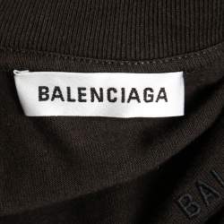 Pre Owned Balenciaga Charcoal Grey Logo Embroidered Cotton Knit Oversized T-Shirt XS