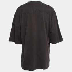 Pre Owned Balenciaga Charcoal Grey Logo Embroidered Cotton Knit Oversized T-Shirt XS