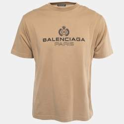 Pre Owned Balenciaga Brown Cotton Logo Print T-Shirt XXS