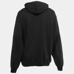 Pre Owned Balenciaga Black Logo Printed Distressed Cotton Knit Hoodie XS