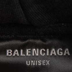 Pre Owned Balenciaga Black Logo Printed Distressed Cotton Knit Hoodie XS