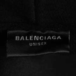 Pre Owned Balenciaga Black Logo Printed Distressed Cotton Knit Hoodie XS
