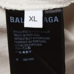 Pre Owned Balenciaga Beige Logo Print Cotton Crew Neck Half Sleeve T-Shirt XL
