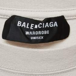 Pre Owned Balenciaga Beige Logo Print Cotton Crew Neck Half Sleeve T-Shirt XL