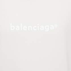 Pre Owned Balenciaga Beige Logo Print Cotton Crew Neck Half Sleeve T-Shirt XL