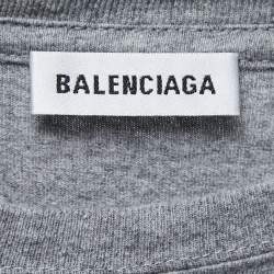 Pre Owned Balenciaga Grey Logo Print Cotton Crew Neck Half Sleeve T-Shirt XS