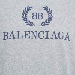 Pre Owned Balenciaga Grey Logo Print Cotton Crew Neck Half Sleeve T-Shirt XS