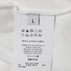 Pre Owned Balenciaga White Logo Print Cotton Crew Neck Half Sleeve T-Shirt L