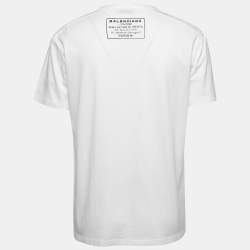 Pre Owned Balenciaga White Logo Print Cotton Crew Neck Half Sleeve T-Shirt L