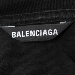 Pre Owned Balenciaga Black Logo Printed Cotton Knit Oversized T-Shirt M