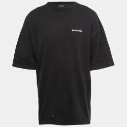 Pre Owned Balenciaga Black Logo Printed Cotton Knit Oversized T-Shirt M