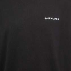 Pre Owned Balenciaga Black Logo Printed Cotton Knit Oversized T-Shirt M