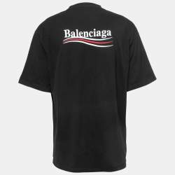 Pre Owned Balenciaga Black Logo Embroidered Cotton Knit T-Shirt L