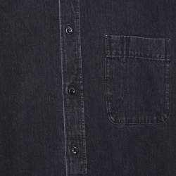 Pre Owned Balenciaga Black Logo Printed Denim Frayed Sleeve Oversized Shirt M