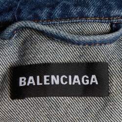 Pre Owned Balenciaga Blue Logo Embroidered Denim Jacket XXL