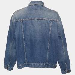 Pre Owned Balenciaga Blue Logo Embroidered Denim Jacket XXL