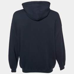 Pre Owned Balenciaga Black Logo Printed Cotton Knit Oversized Hoodie M