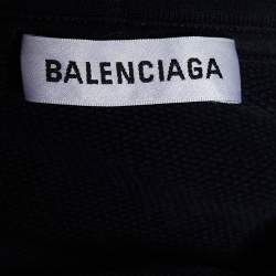 Pre Owned Balenciaga Black Logo Printed Cotton Knit Oversized Hoodie M