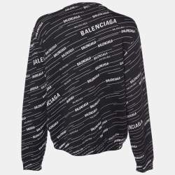 Pre Owned Balenciaga Black Logo Jacquard Wool Crew Neck Sweater XL