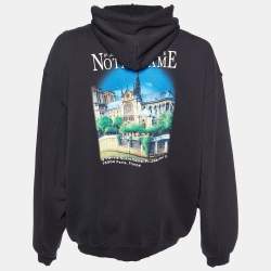 Pre Owned Balenciaga Black Sacre Coeur Printed Cotton Knit Hoodie XL